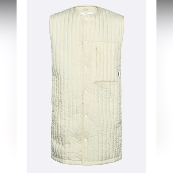 RAINS Long Liner Vest Size XL Cream Quilted Sleeveless Vest - Picture 4 of 8